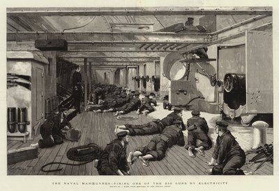 The Naval Manoeuvres, Firing One of the Big Guns by Electricity by Joseph Nash
